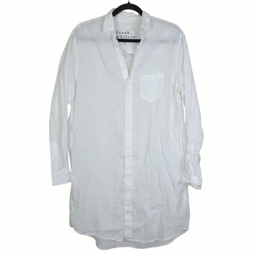 Frank & Eileen Mary Linen Mini Dress White Classic Italian Shirtdress Size S - Picture 3 of 9